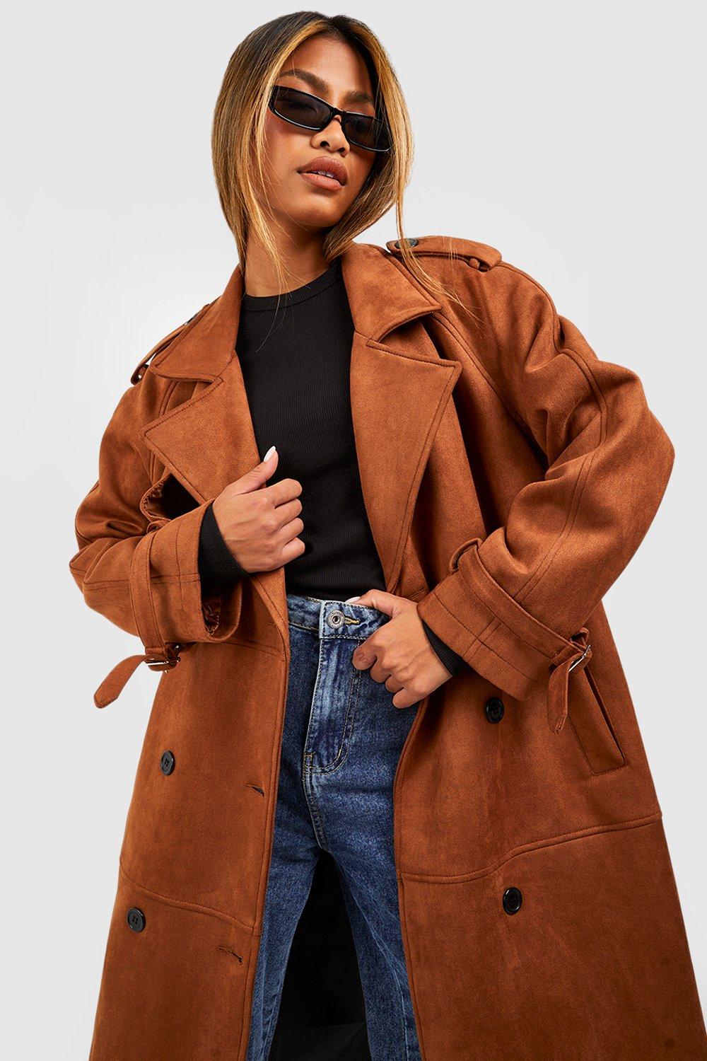 Trench oversize effet daim ceinture boohoo