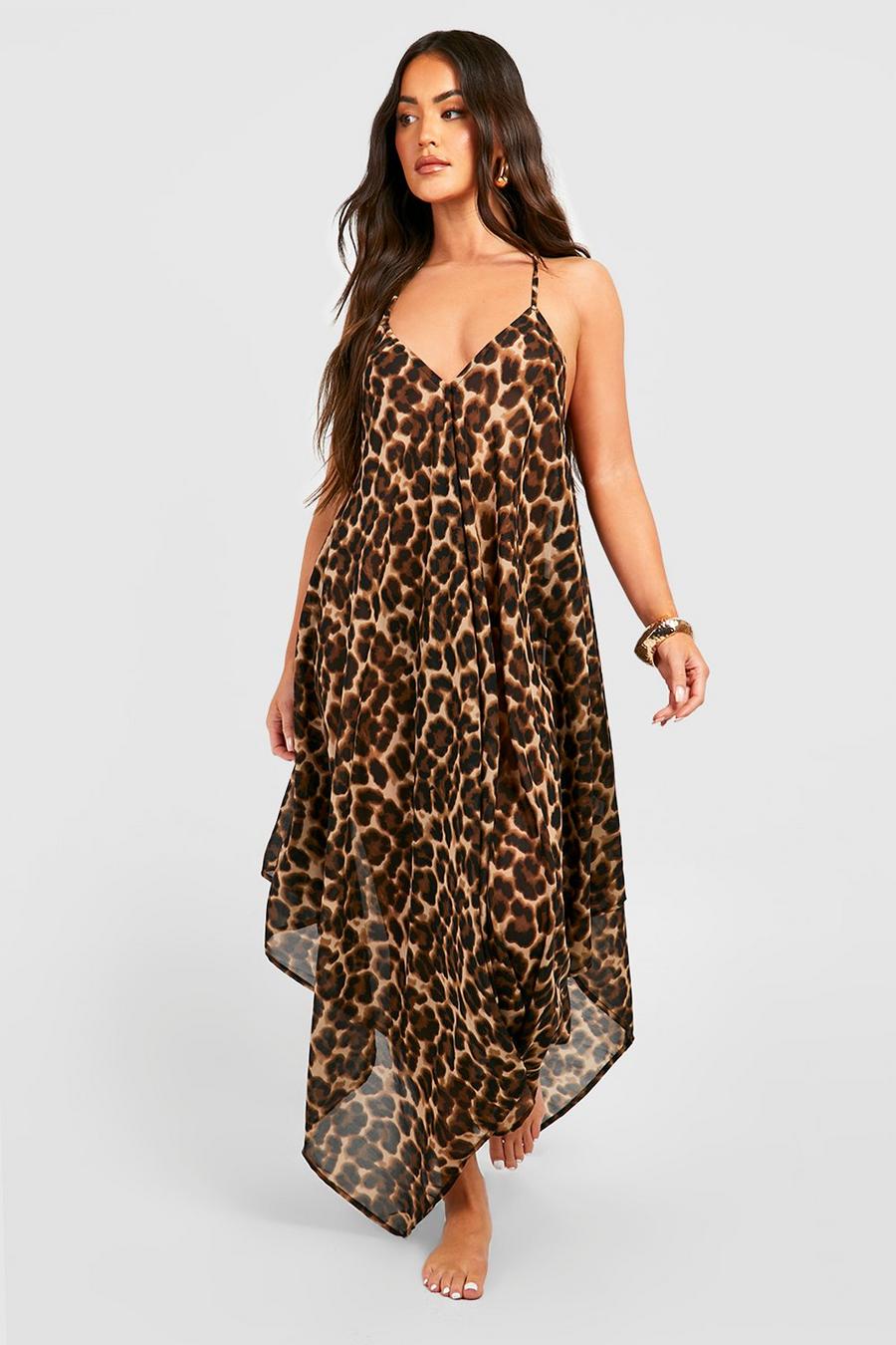 Brown Leopard Chiffon Beach Maxi Dress