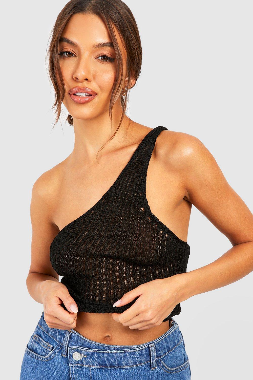 Fine Gauge Ladder Stitch One Shoulder Knitted Tank Top boohoo