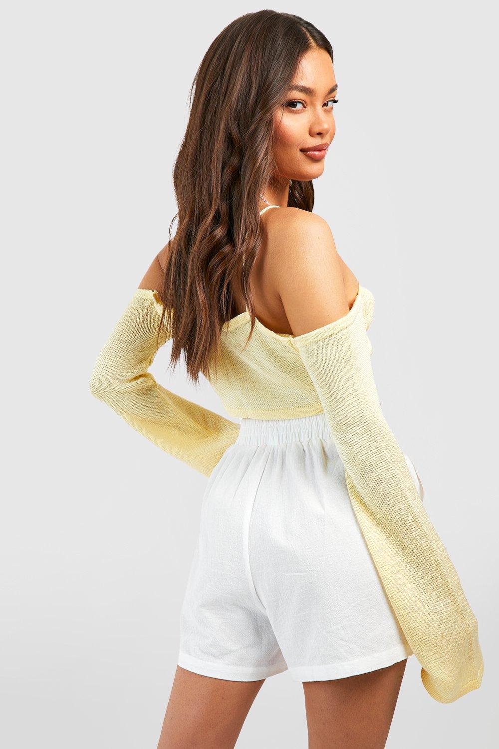 Yellow bardot cheap crop top