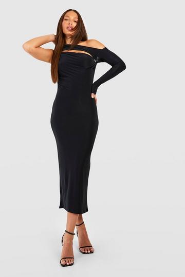 Tall Slinky Asymmetric One Sleeve Midaxi Dress black