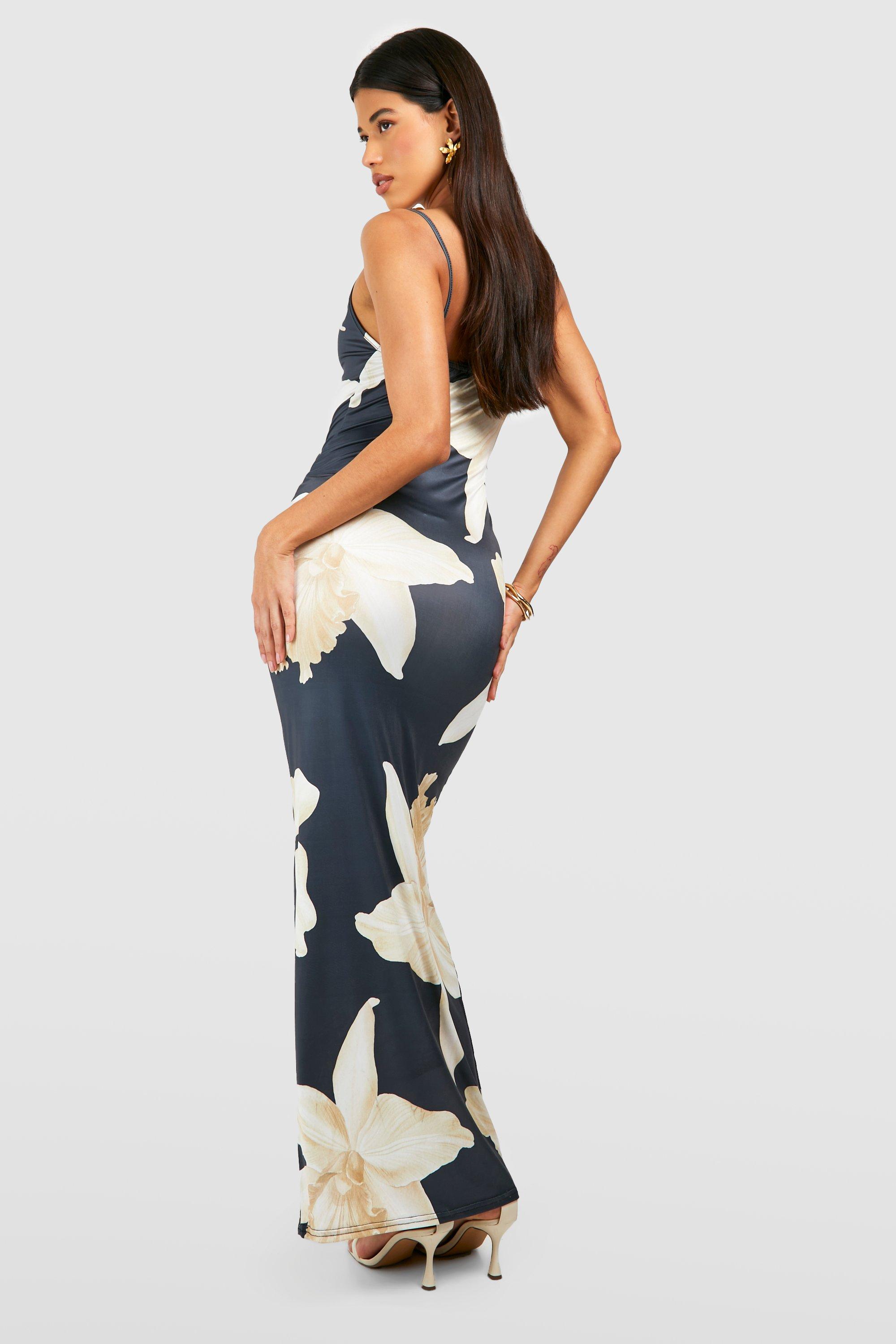 Tall Large Floral Tie Bust Strappy Maxi Dress | boohoo