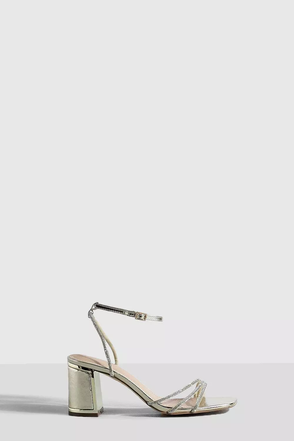 Gold Metallic Embellished Low 2 Part Block Heel Sandals alternative image
