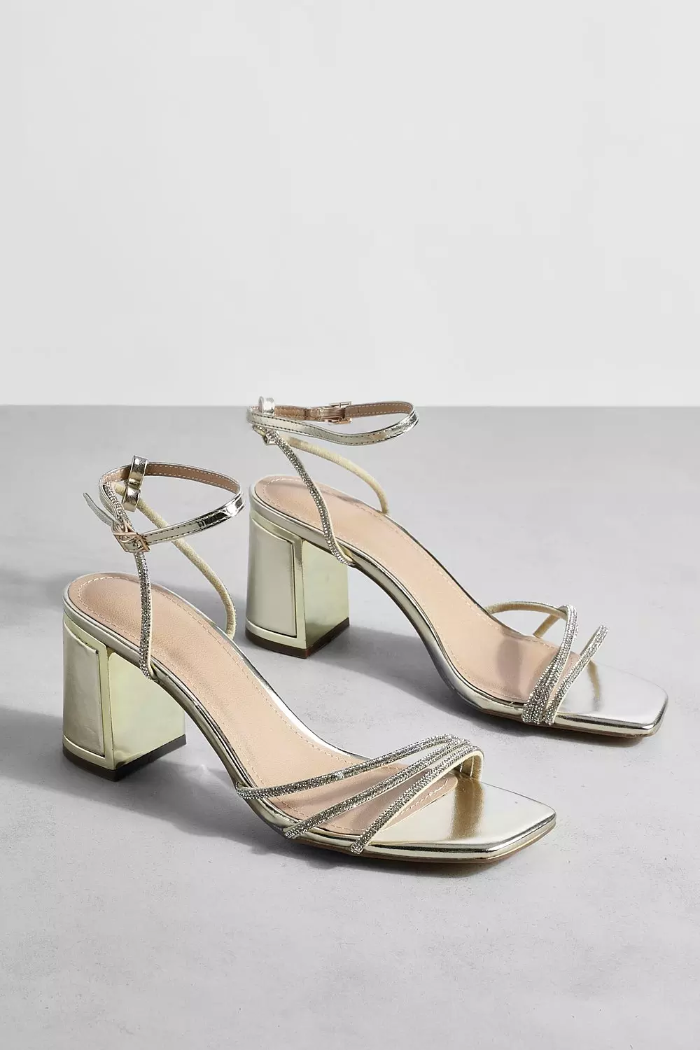 Gold Metallic Embellished Low 2 Part Block Heel Sandals alternative image