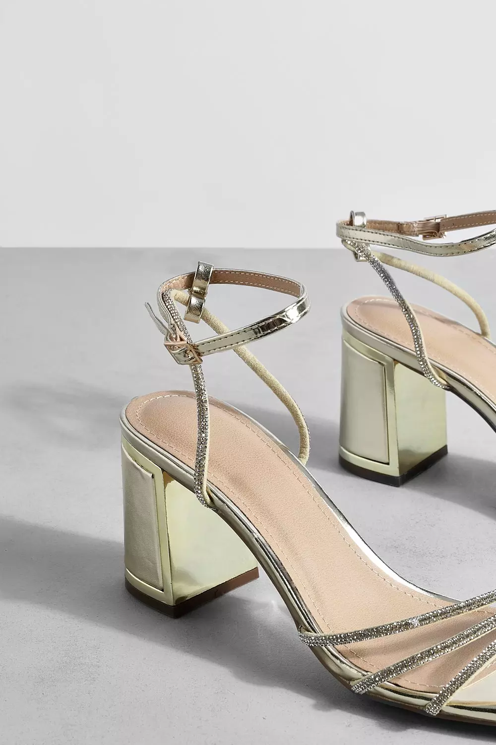 Gold Metallic Embellished Low 2 Part Block Heel Sandals alternative image