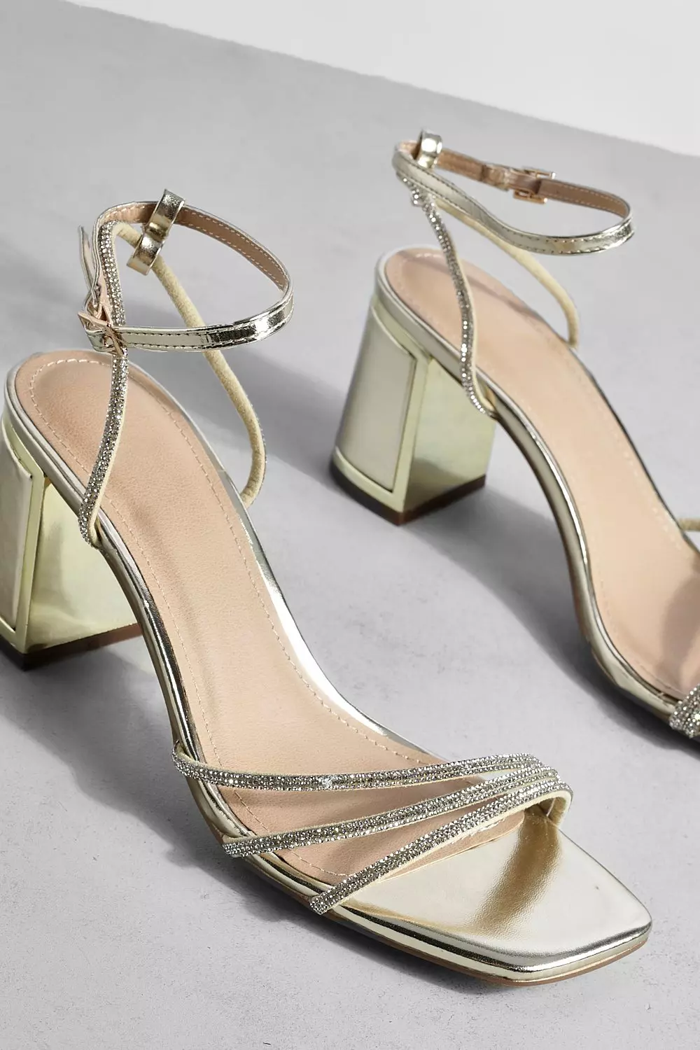 Gold Metallic Embellished Low 2 Part Block Heel Sandals alternative image