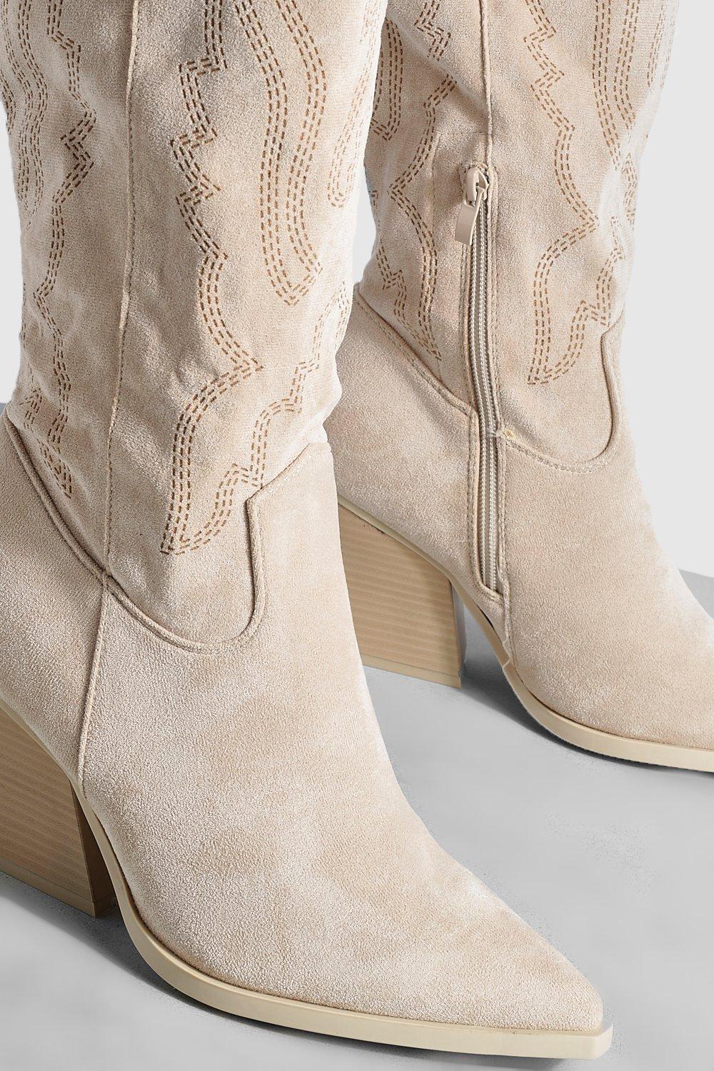 Contrast Stitch Detail Western Cowboy Boots