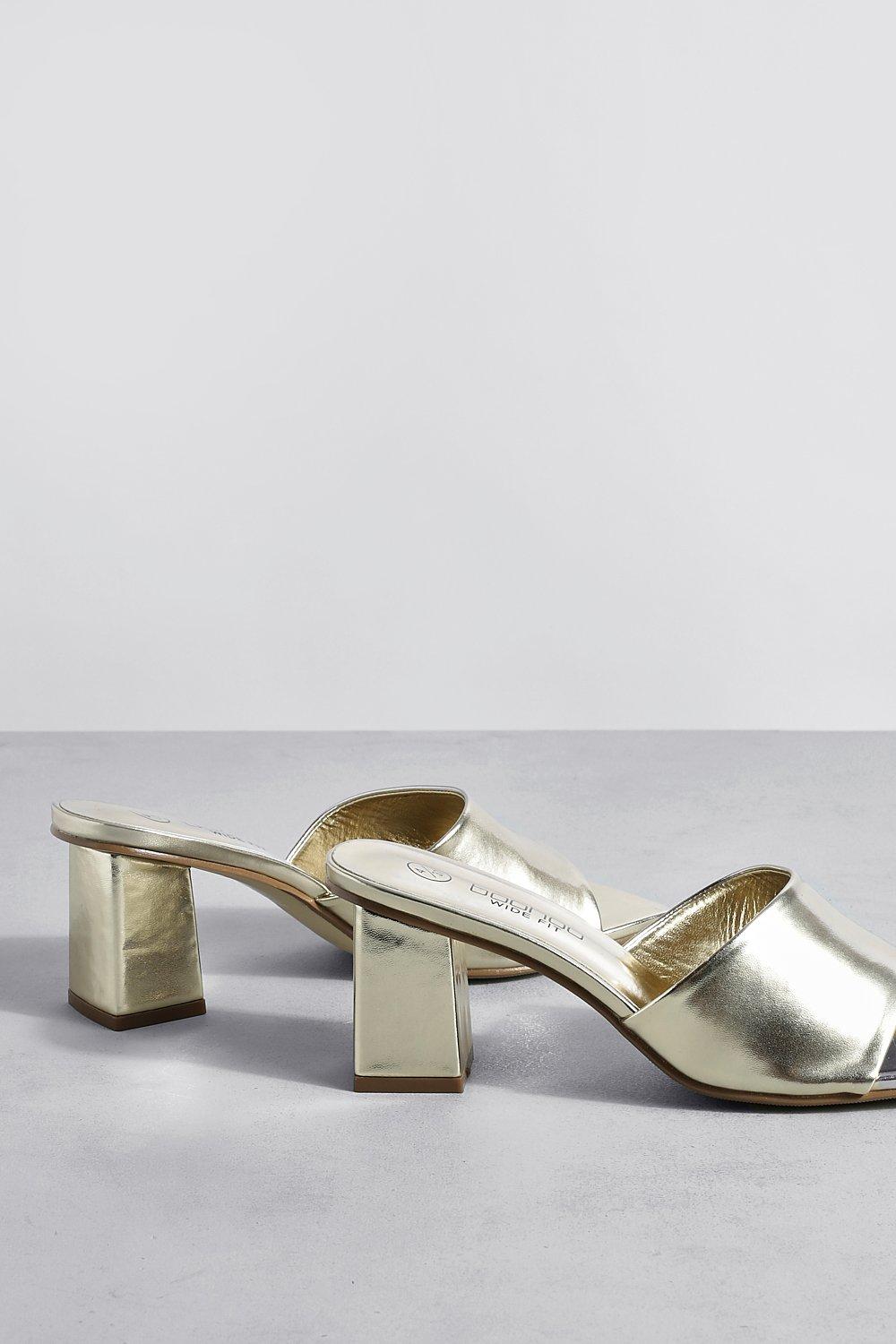 Gold block heel mules on sale