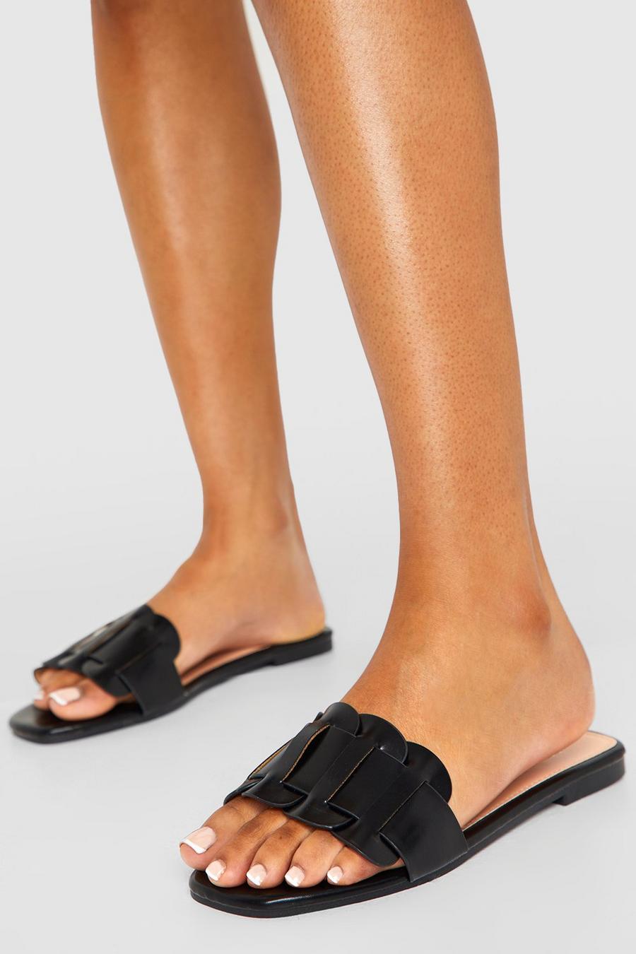 Black Woven Slip On Mule Sandals image number 1