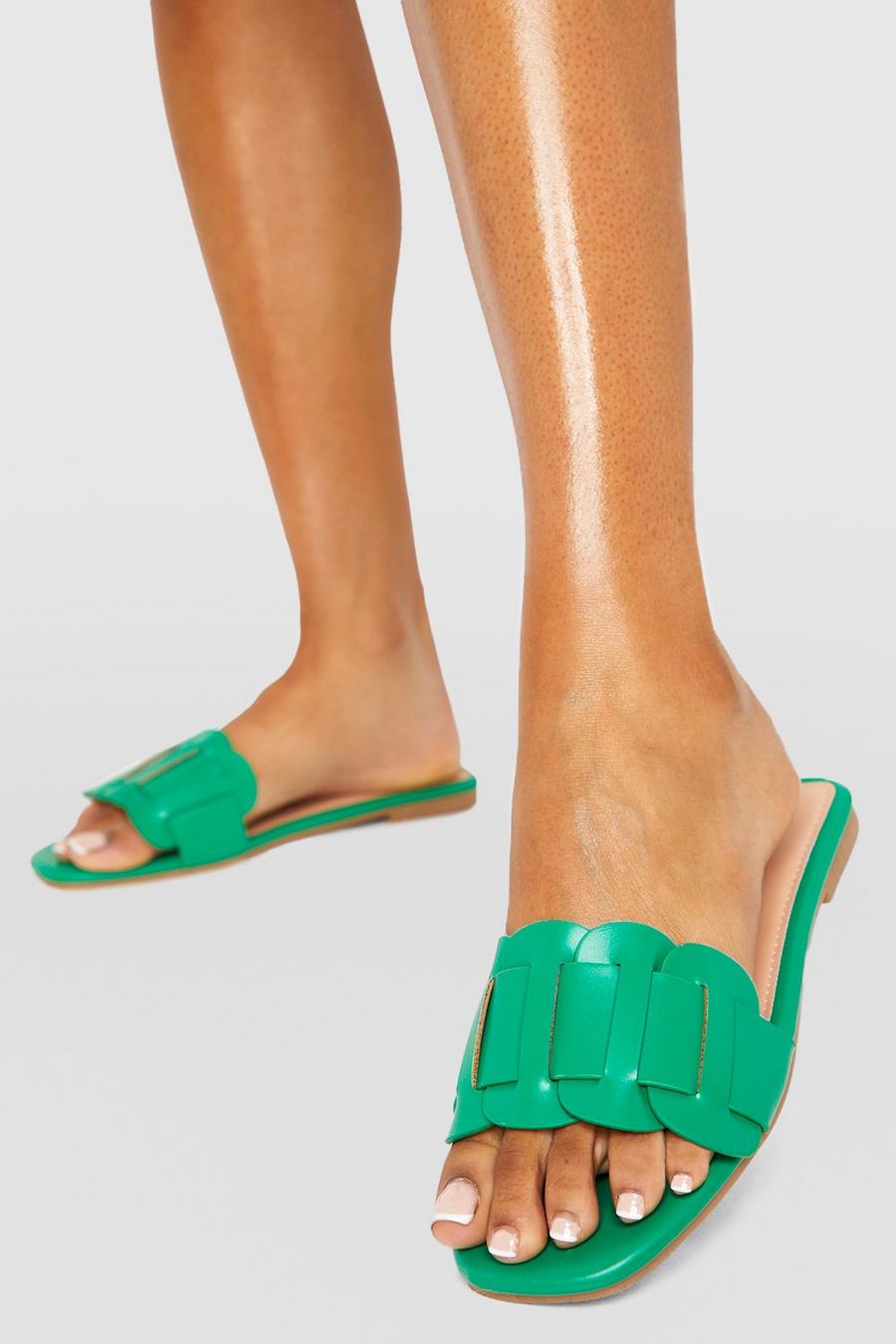 Green grön Woven Slip On Mule Sandals image number 1