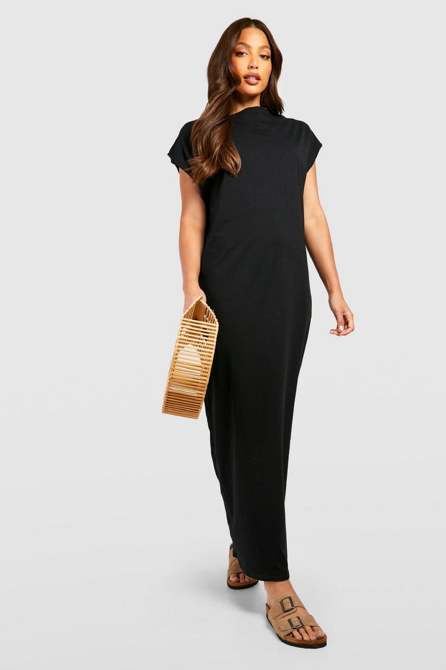 Black Tall Cotton T-shirt Midaxi Dress image number 1