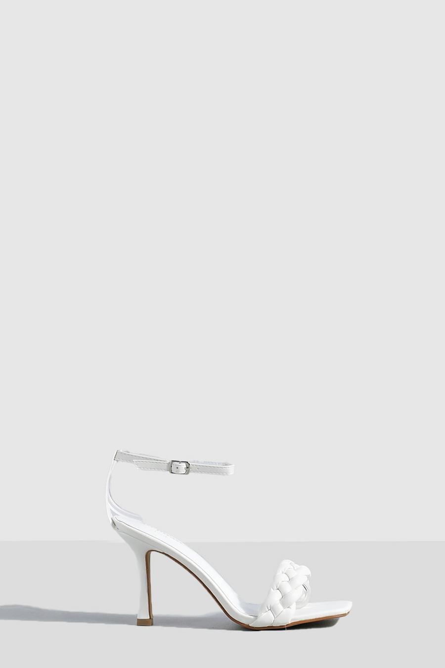 White blanco Square Toe Plait Detail 2 Part Heels