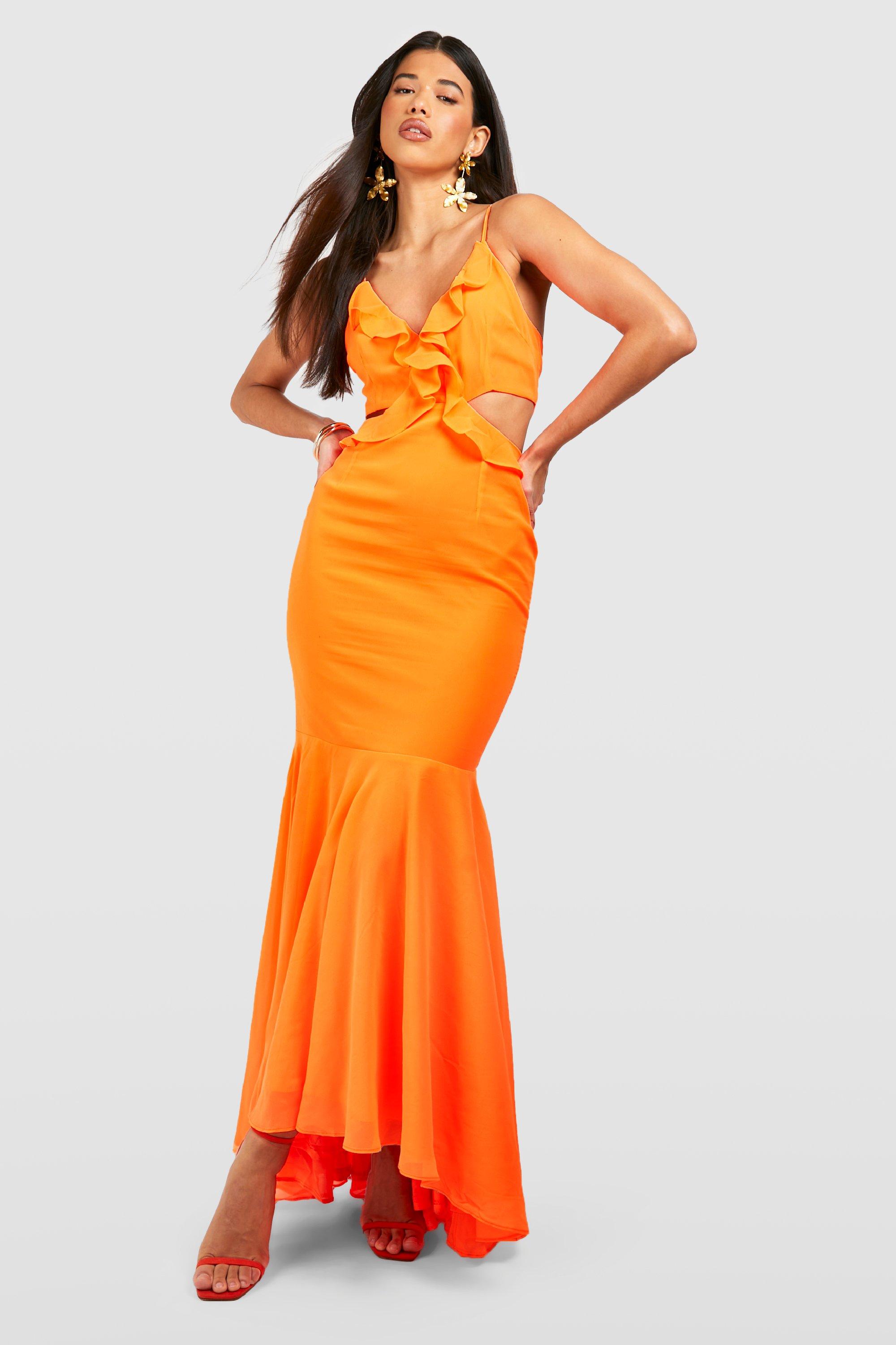 Tall Chiffon Ruffle Cut Out Fishtail Maxi Dress