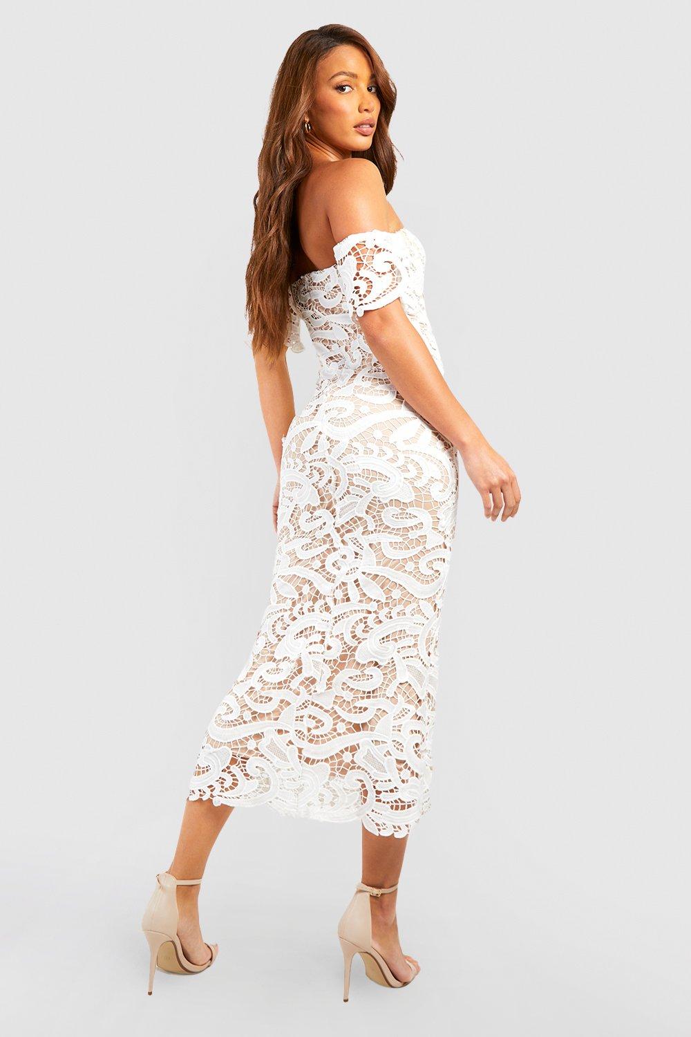 Boohoo lace white on sale dress