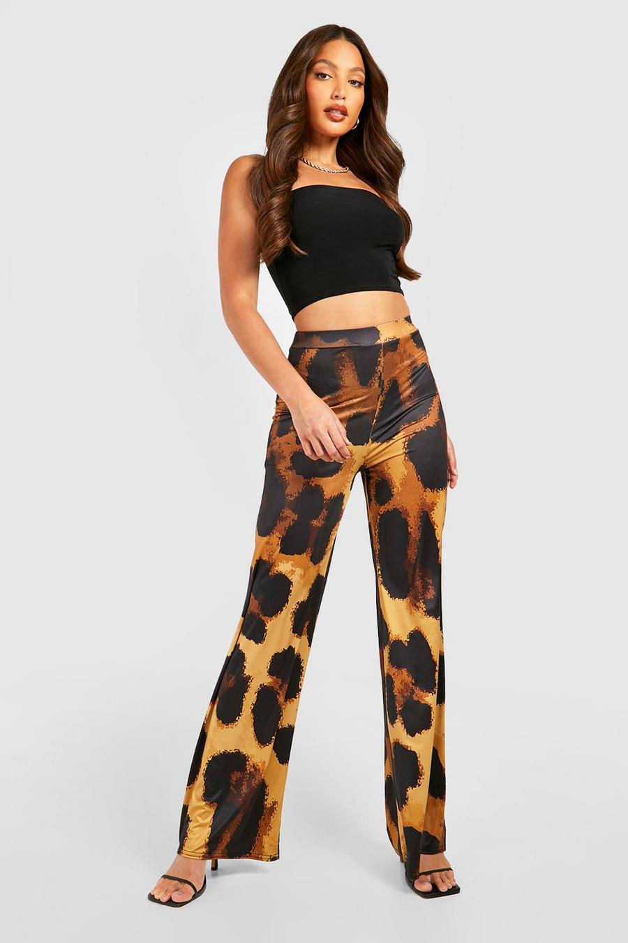 Tall Slinky Leopard Wide Leg Trousers image number 1