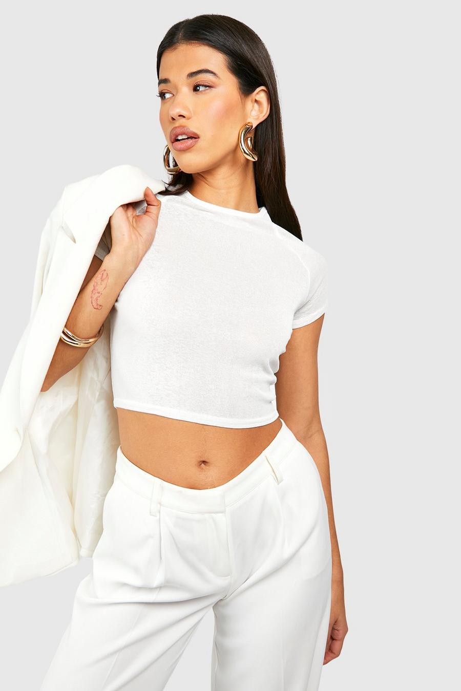 White Tall Burnout Cap Sleeve Crop Top image number 1