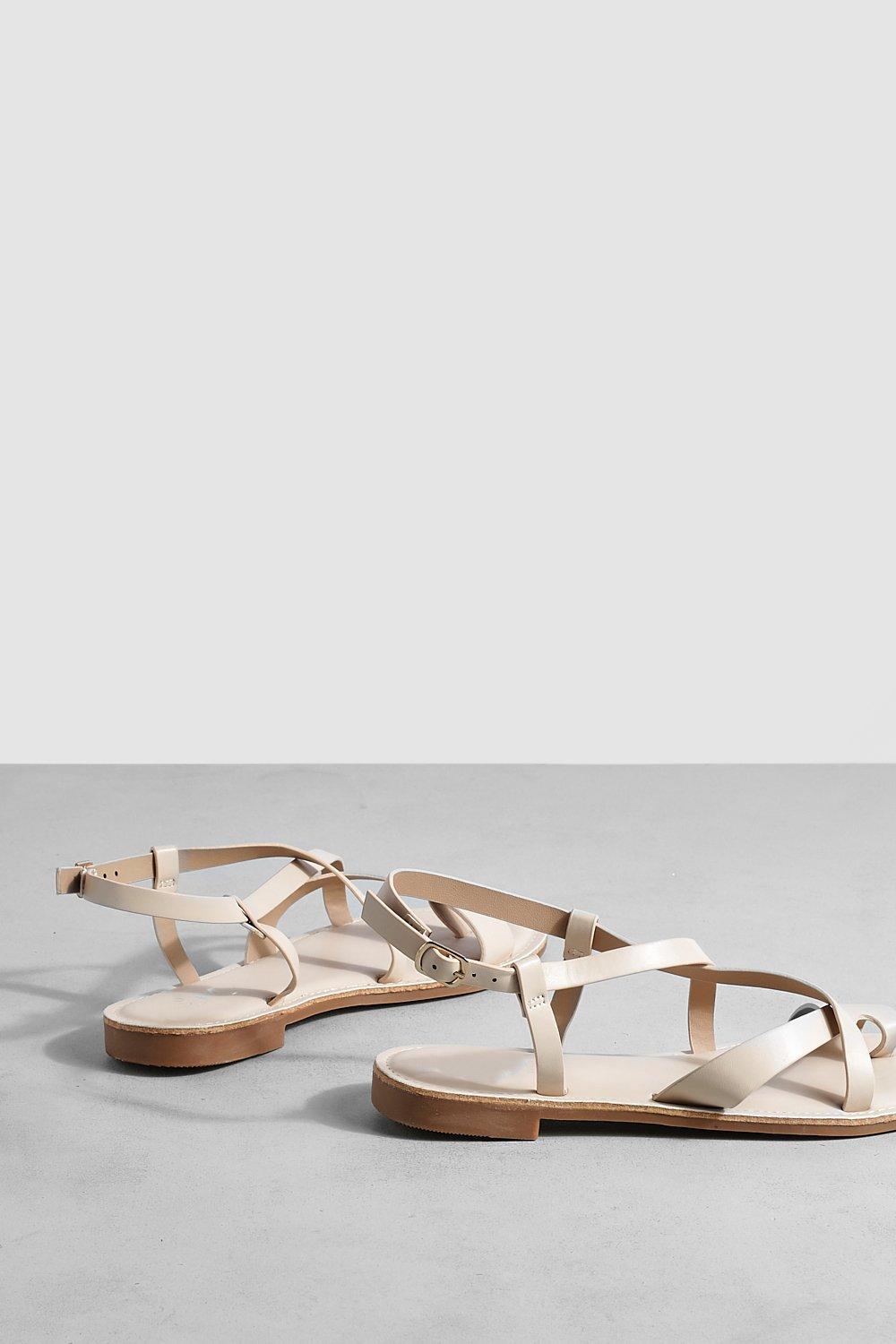 Toe Loop Detail Flat Sandals Boohoo UK