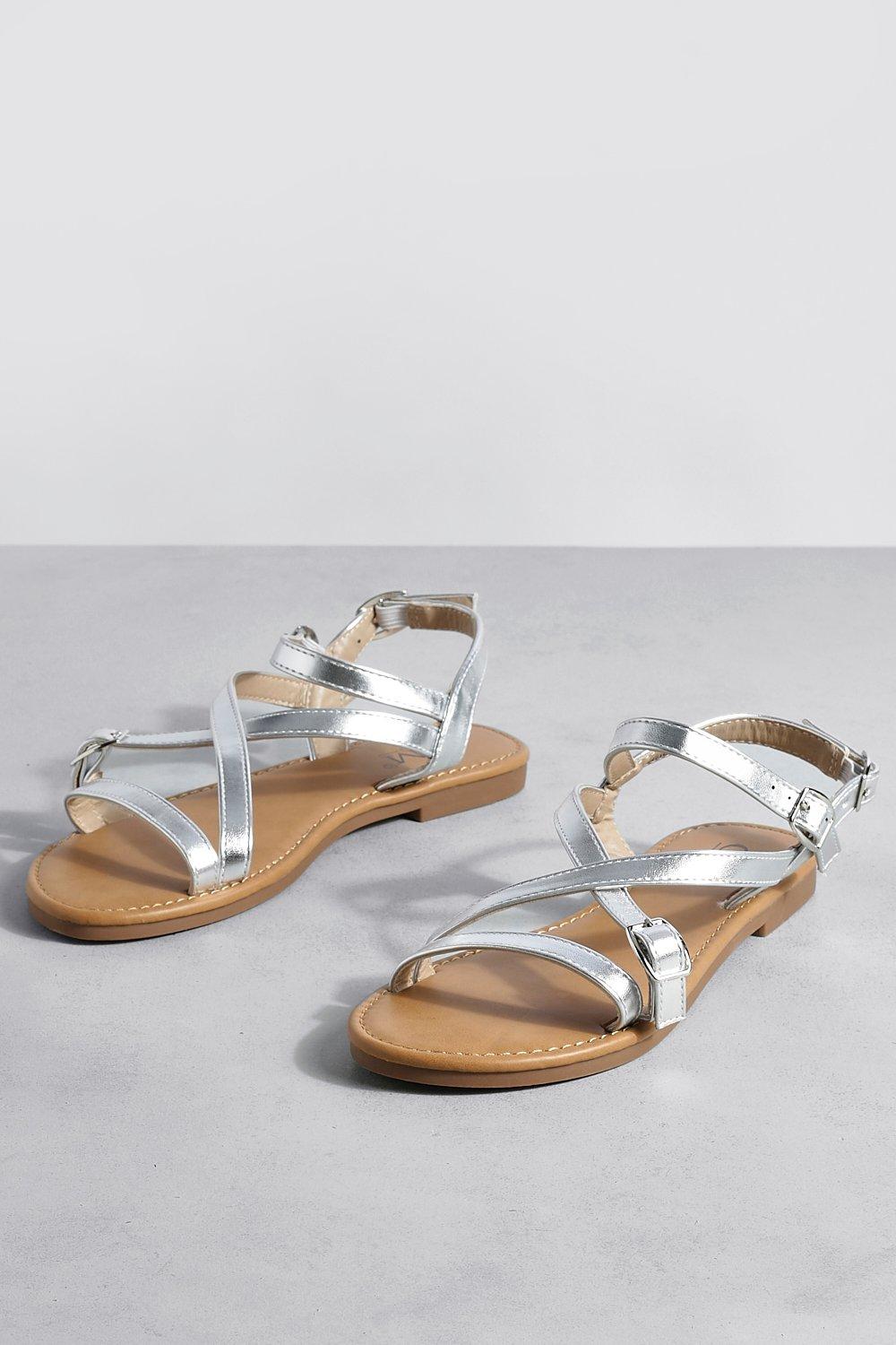 Girls Metallic Crossover Ankle Strap Sandals