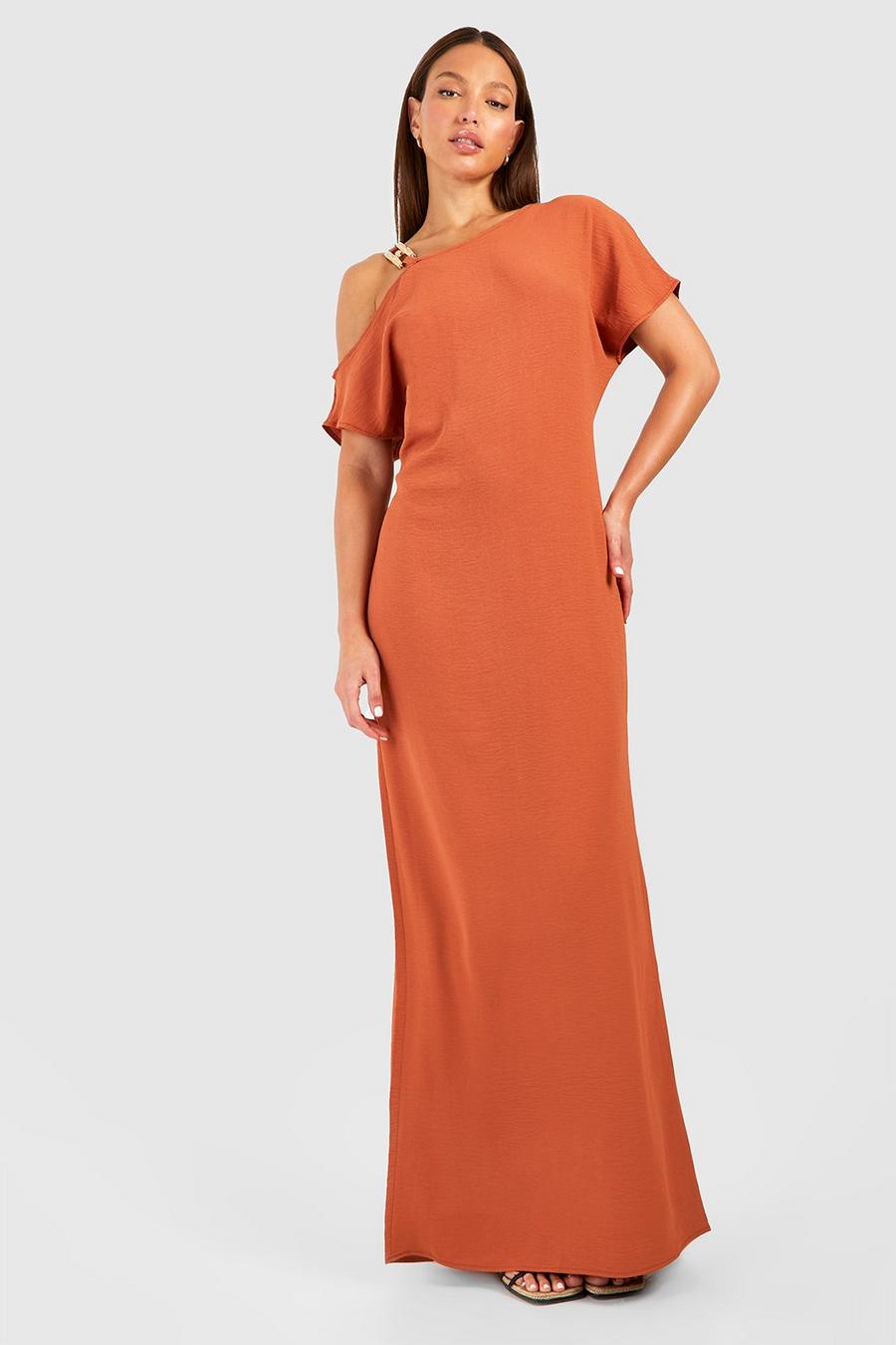 Orange Tall Woven Buckle Detail Column Maxi Dress image number 1