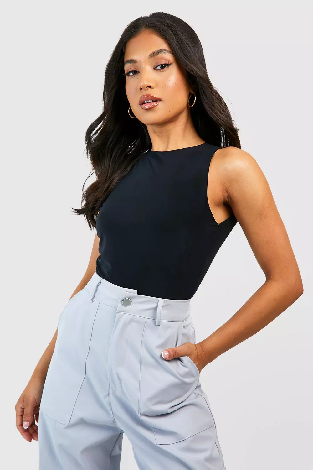 Buy Boohoo Double Layer Slinky Racer Neck Bodysuit Top In White