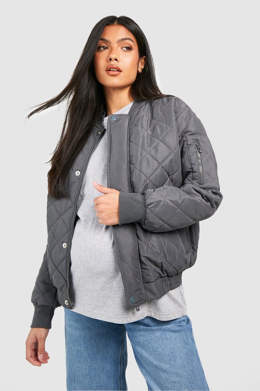 Charcoal Maternity Diamond Quilt Bomber Jacket image number 1