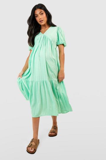 Maternity Textured Tiered Maxi Dress green