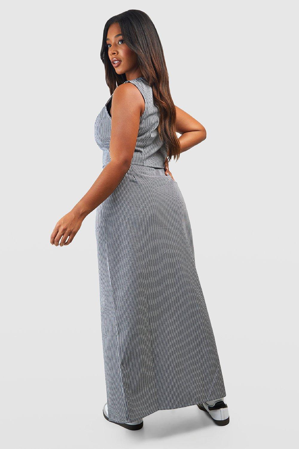 Plus Denim Stripe Maxi Skirt