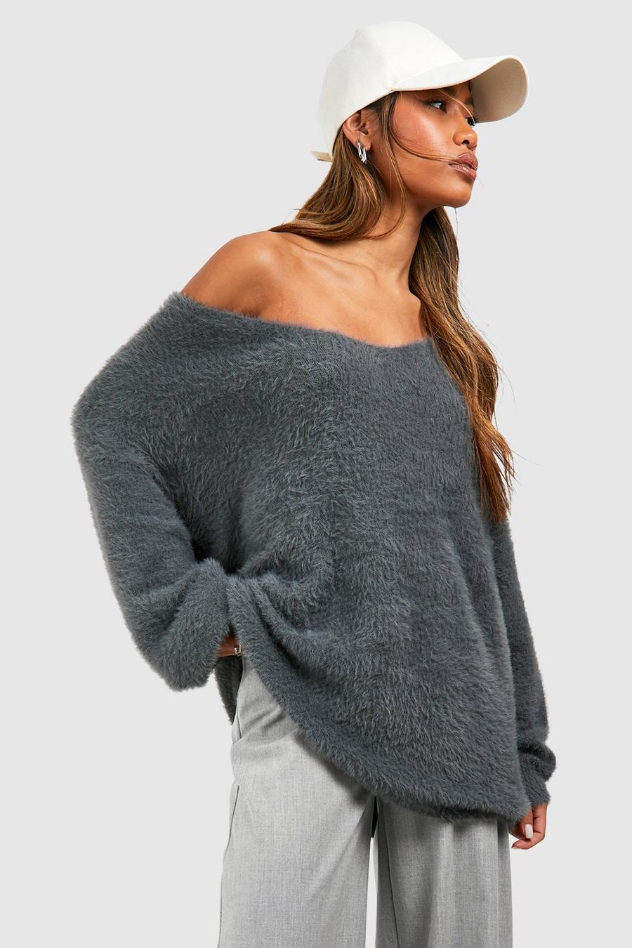 Flauschiger Strickpullover, Charcoal image number 1