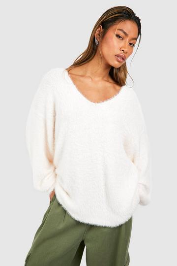 Slouchy Fluffy Knit Sweater ecru