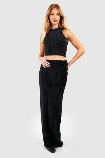 Fluffy Knit Maxi Skirt black