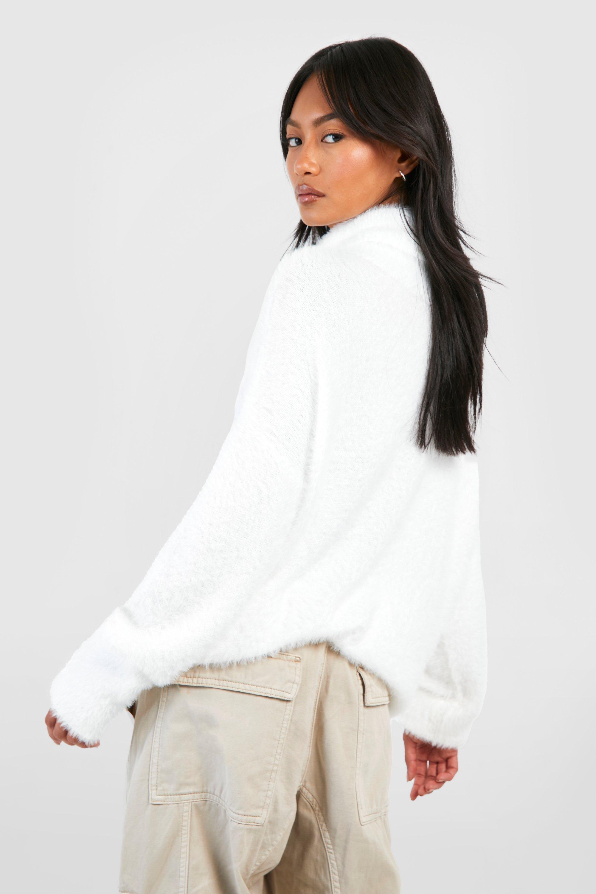 Fluffy Roll Neck Longline Jumper boohoo NZ