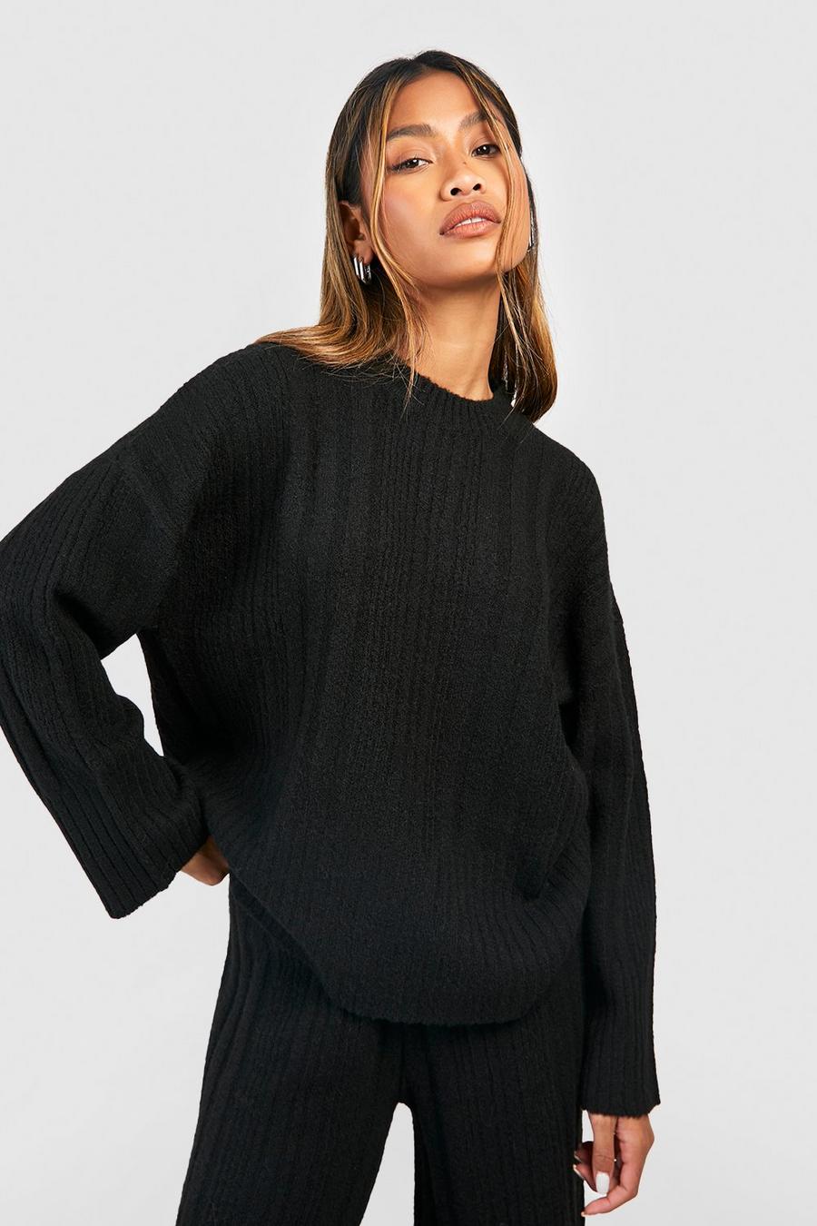 Black Soft Mixed Rib Wide Sleeve Sweater