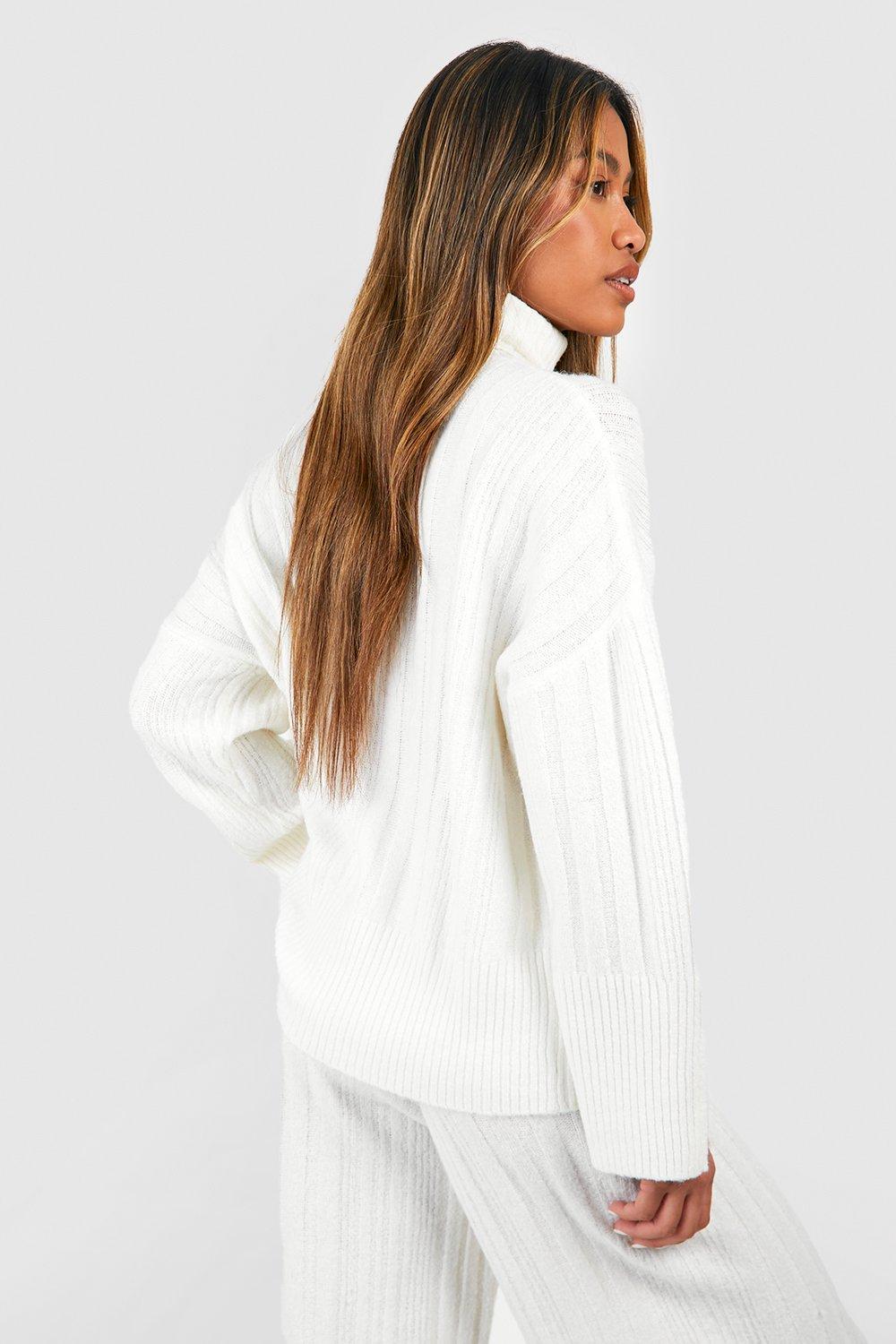 White ribbed hot sale roll neck