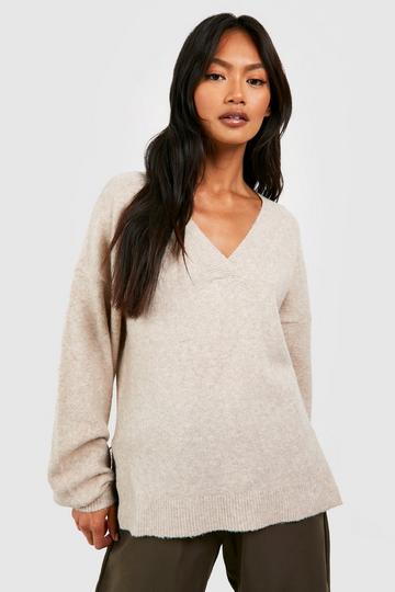 Soft Knit V Neck Sweater taupe