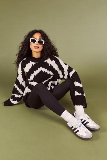 Black Abstract Stripe Soft Knit Oversized Jumper