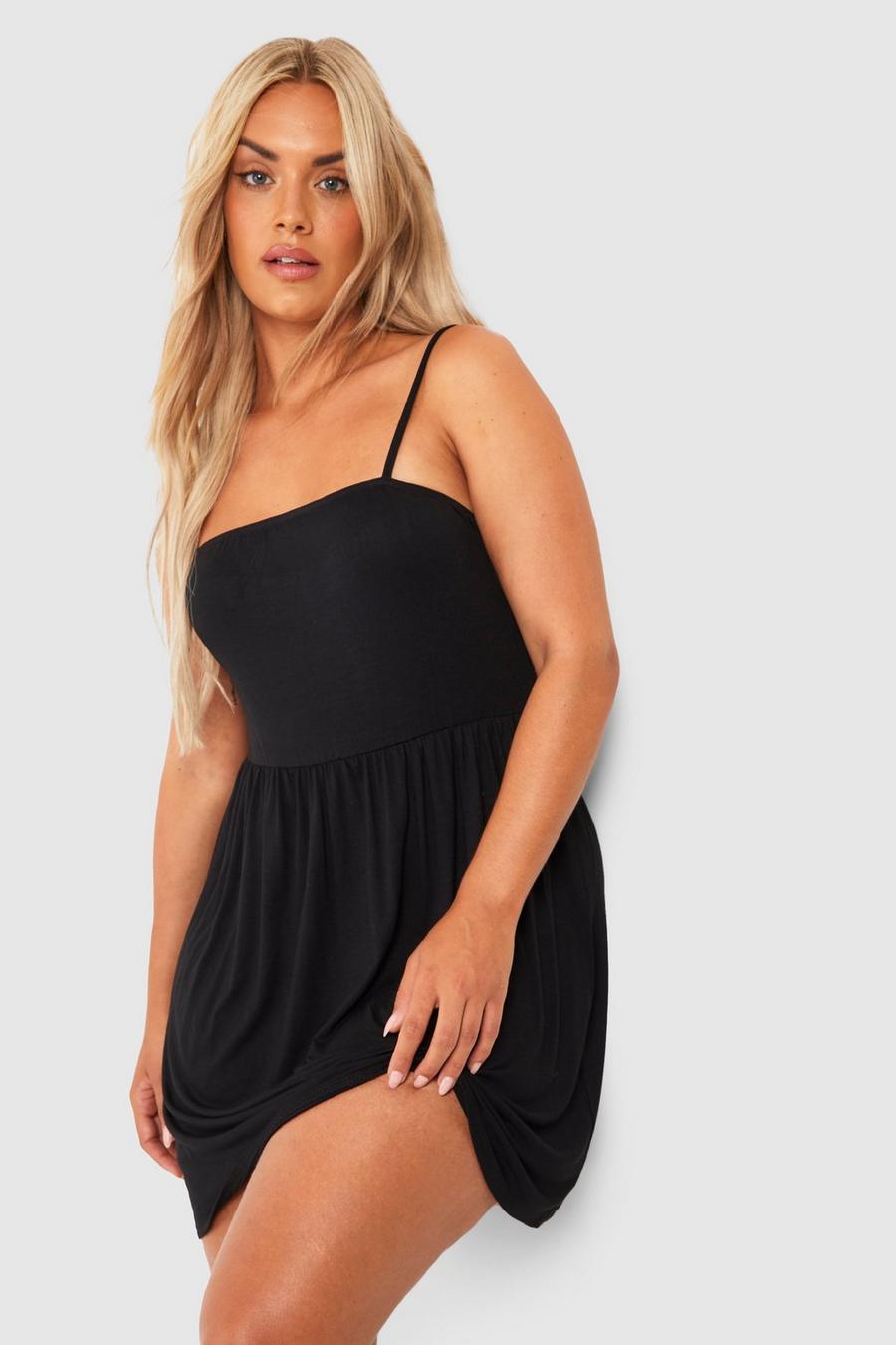 Grande taille - Robe patineuse en jersey à bretelles, Black