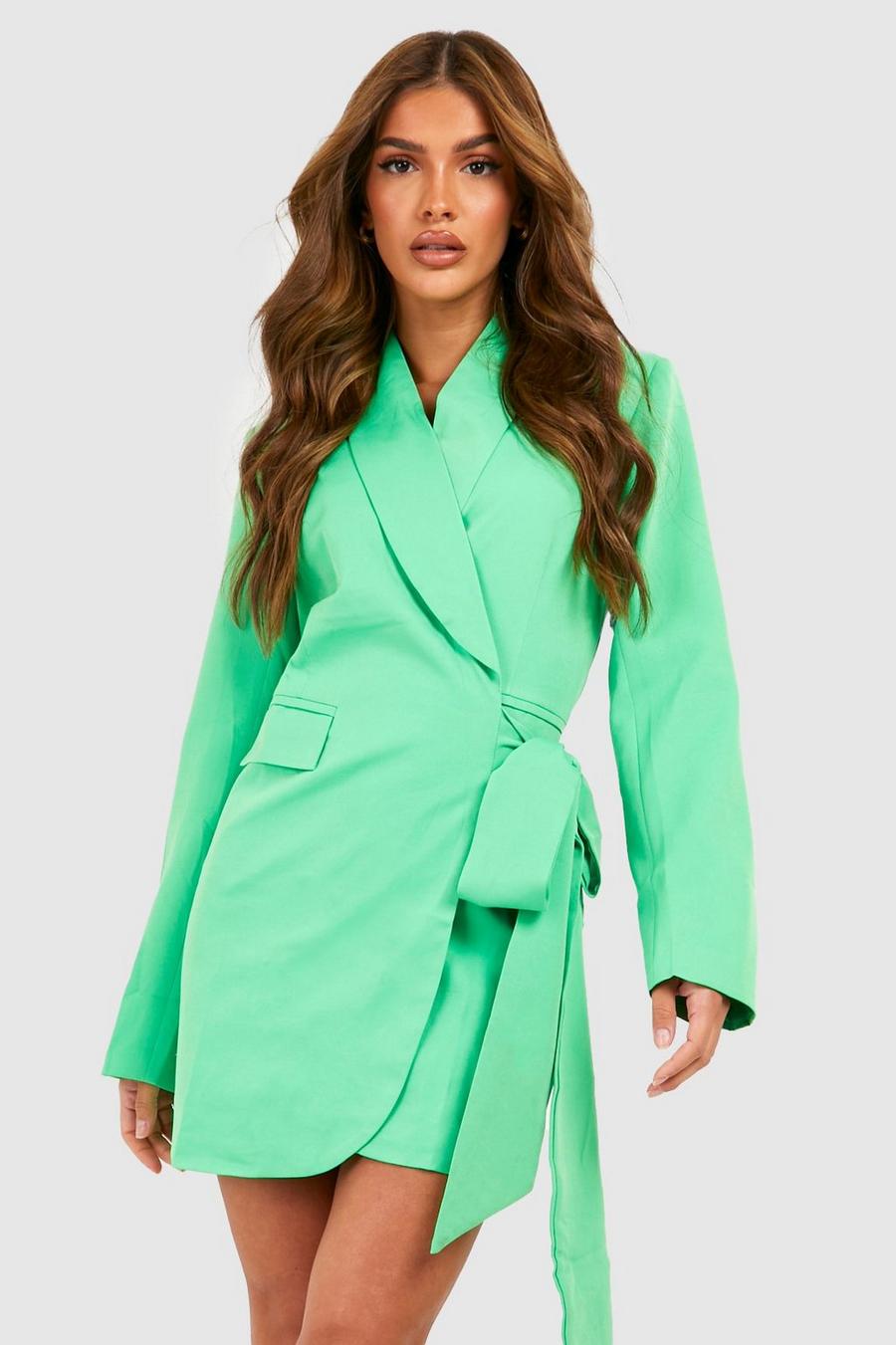Bright green gerde Tie Wrap Blazer Dress 