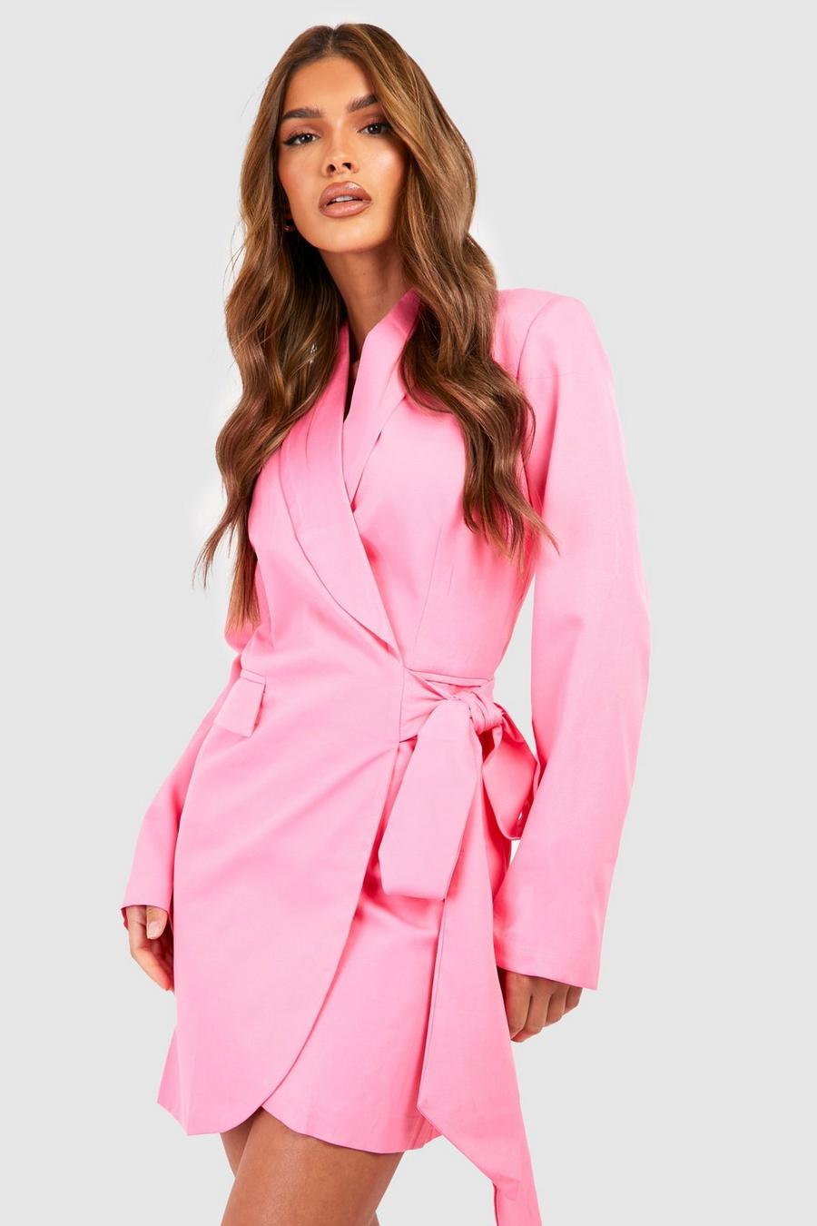 Bright pink Tie Wrap Blazer Dress  image number 1