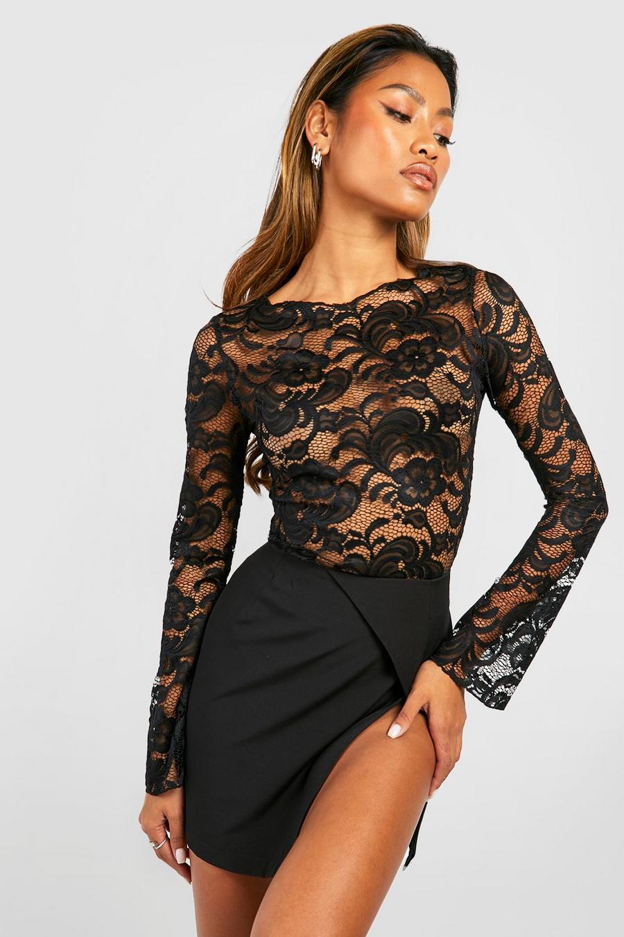 Black Lace Long Sleeve Top image number 1
