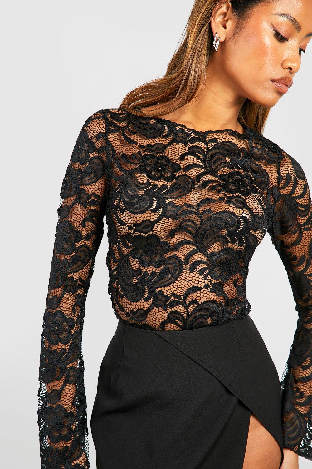 Black Lace Long Sleeve Top