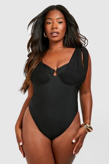 Plus Tie Shoulder Underwired Swimsuit black