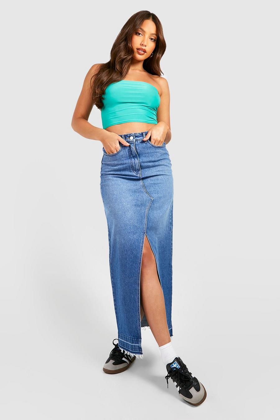 Tall Bandeau Crop Top, Turquoise image number 1