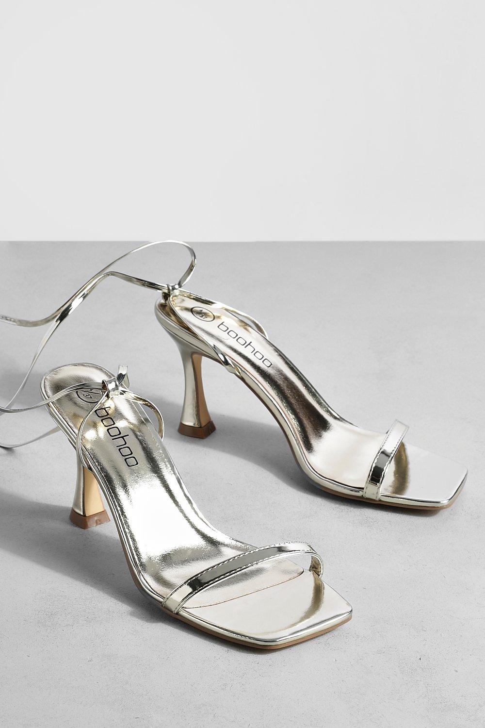 Silver Pu Square Barely There Strappy High Heels