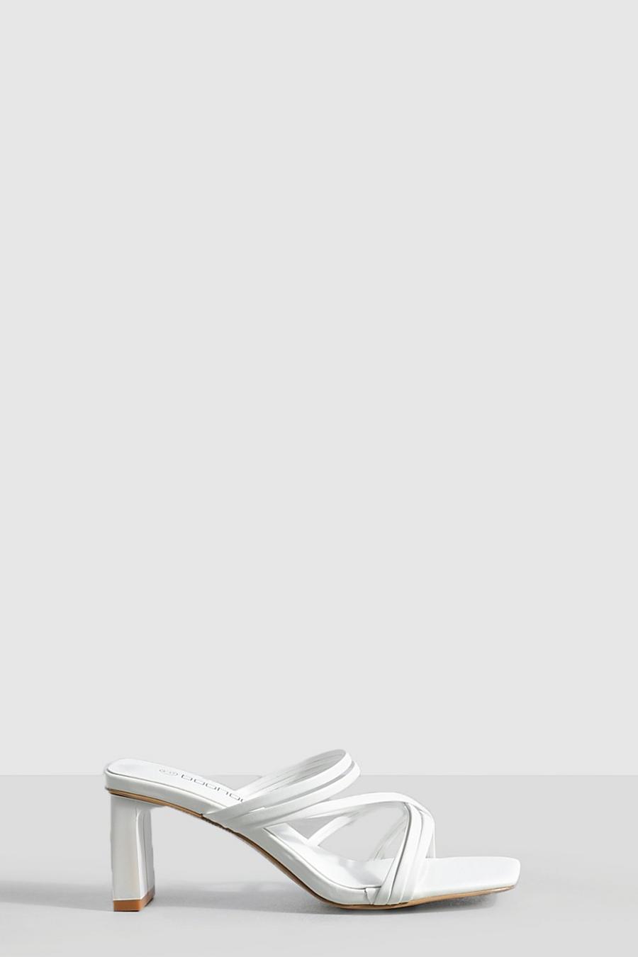 White Strappy Low Block Heeled Mules image number 1