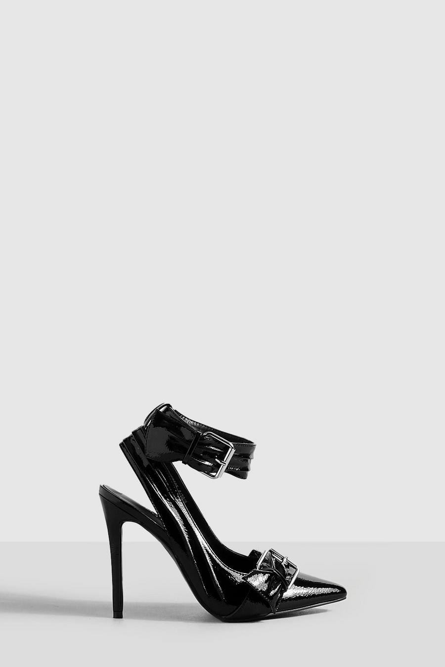 Zapatos de salón de holgura ancha de 2 partes con hebilla doble, Black image number 1