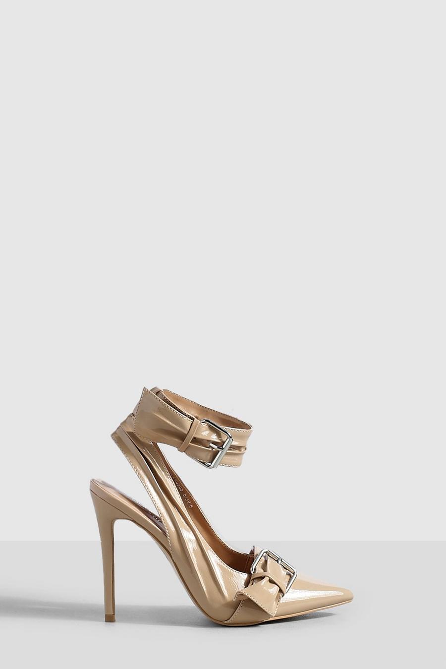 Nude Wide Fit Double Buckle Detailed 2 Part Court Shoe