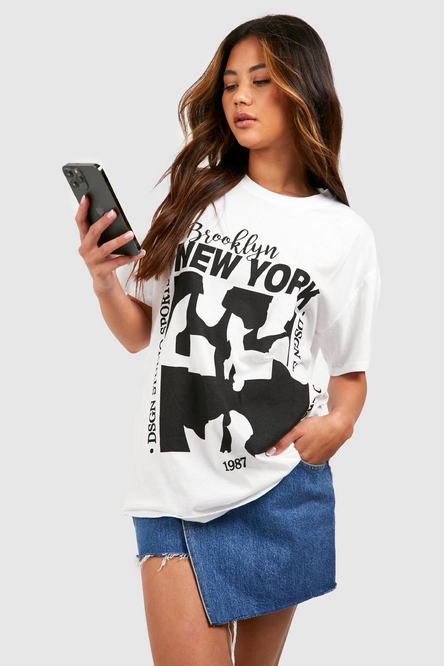 Camiseta oversize con estampado de New York, White blanco