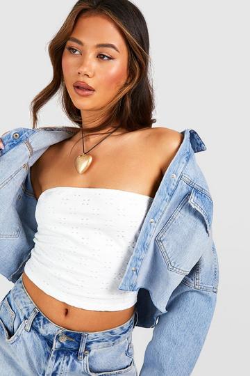 White Jersey Knit Eyelet Tube Top