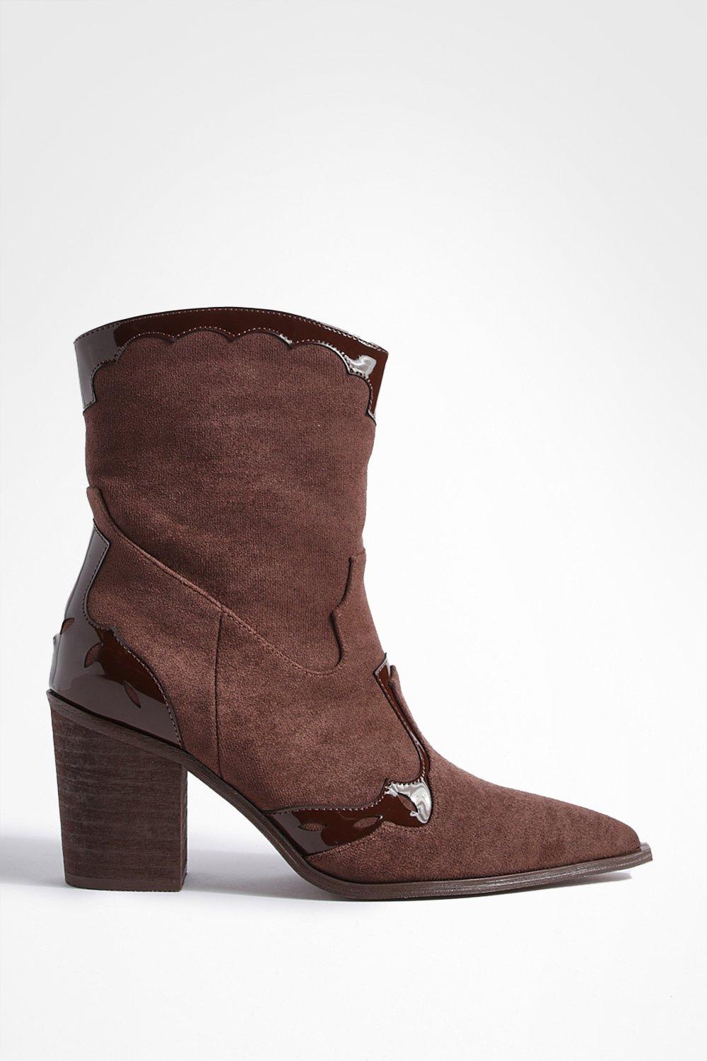 Brown patent 2025 ankle boots