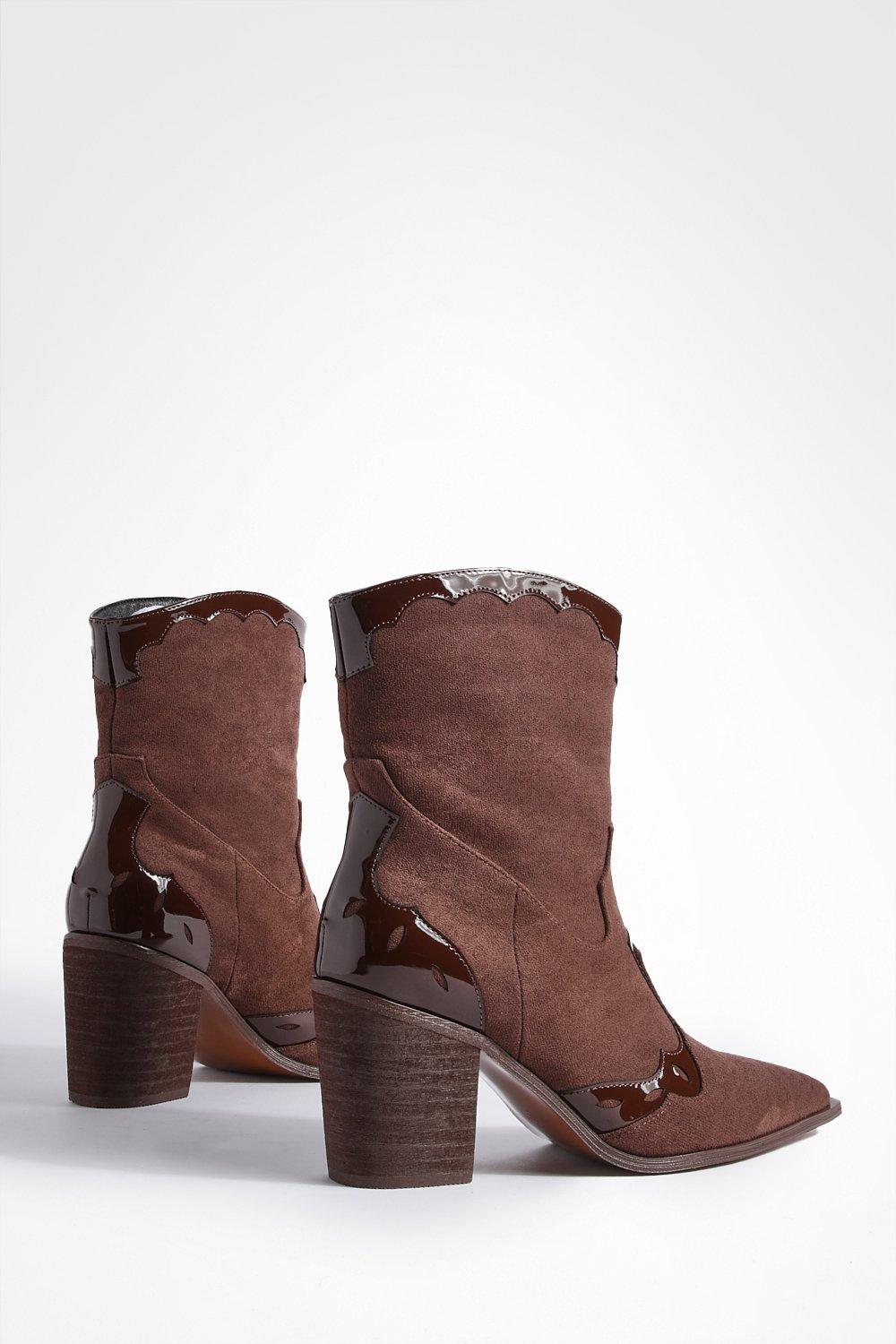 Patent brown outlet boots